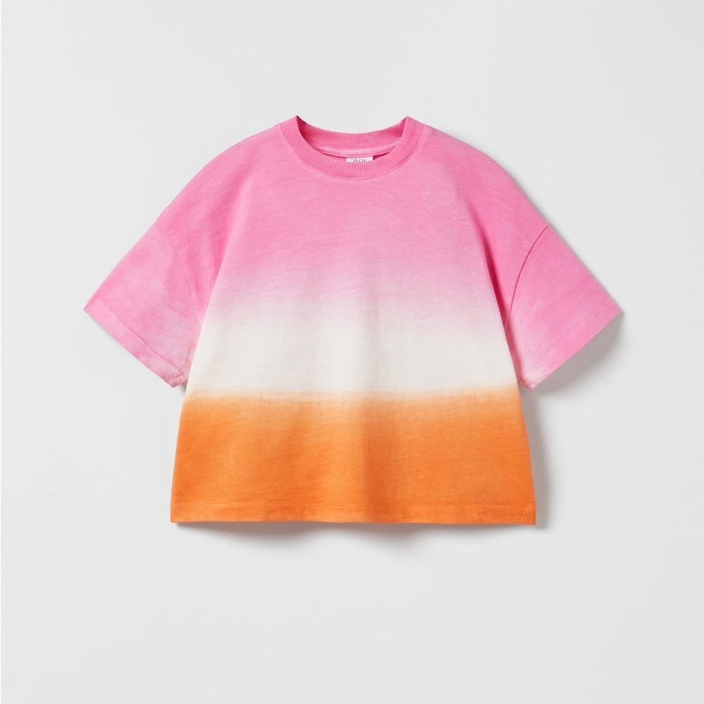 Zara Kids dip dye tee shirt in girls size 6-7 in pink, orange and white NWT